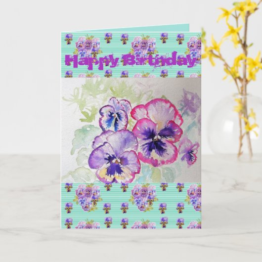  Paarse kaart voor Viola Waterverf (Gele Bloem)