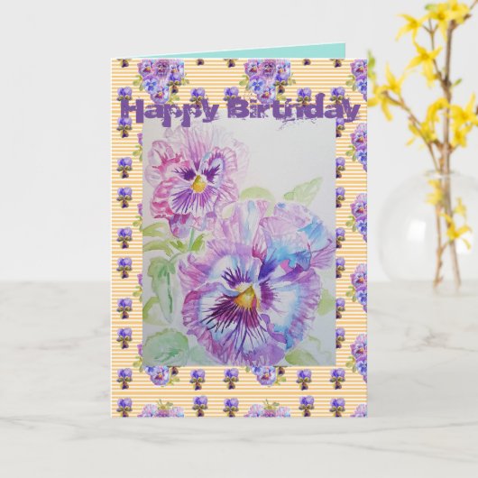  Paarse kaart voor Viola Waterverf (Gele Bloem)