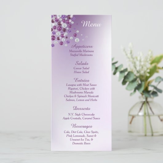 paarse Kaarten van het menu van het menu Ontvangi (Staand voorkant)