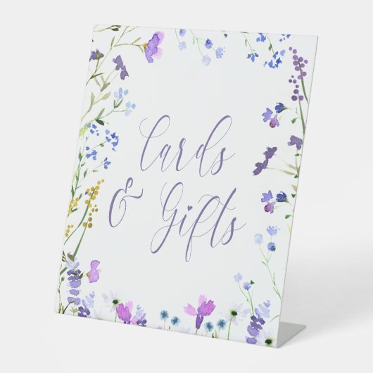 Paarse Kaarten van wilde bloemen en Gifts Table Reclamebord Met Voetstuk (Voorkant)