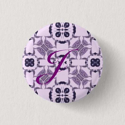 Paarse Kaleidoscoop Patroon #2 Monogram Ronde Button 3,2 Cm (Voorkant)