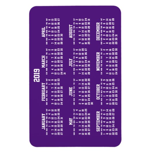 Paarse kalender 2019: Grote flexibele magneten (Verticaal)