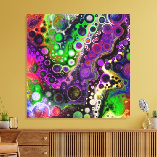 Paarse, kalkgroene, zwarte, vloeiende kunst canvas afdruk (Insitu (Woonkamer))