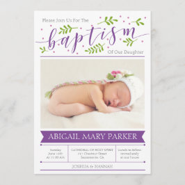 Paarse kalligrafie doopsel foto uitnodiging Kaart