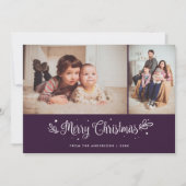 Paarse kalligrafie Kaarten voor kerstfoto's (Voorkant)
