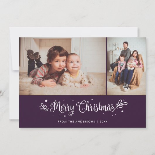 Paarse kalligrafie Kaarten voor kerstfoto's (Voorkant)