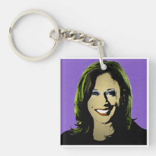 Paarse Kamala Harris Pop Art Sleutelhanger