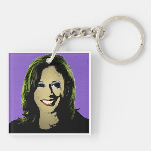 Paarse Kamala Harris Pop Art Sleutelhanger (Achterkant)