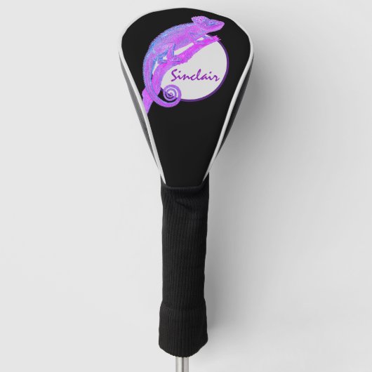 Paarse kameleon met cirkel gepersonaliseerd golfheadcover (Voorkant)