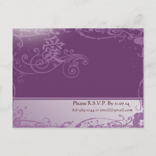 Paarse Kanji for Love Cheap Wedding Uitnodiging Briefkaart (Achterkant)