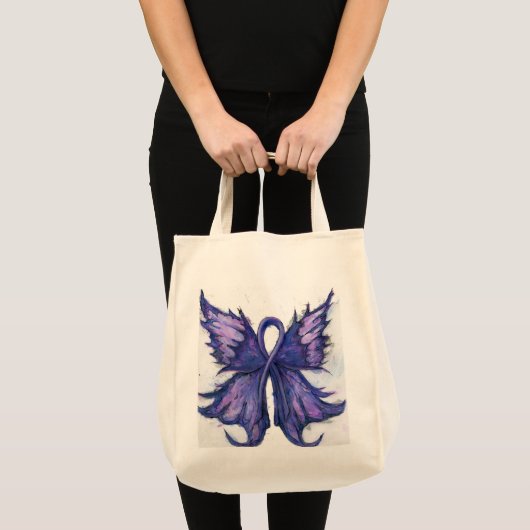 Paarse kankerlint met vlindervleugels tote bag (Voorkant (product))