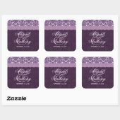 Paarse Kant Bruiloft Damask V08 Vierkante Sticker (Vel)