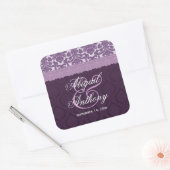 Paarse Kant Bruiloft Damask V08 Vierkante Sticker (Envelop)