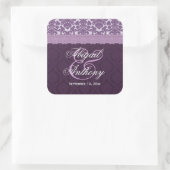 Paarse Kant Bruiloft Damask V08 Vierkante Sticker (Tas)