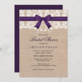 Paarse kant & Burlap bruids doucheuitnodiging Kaart (Voorkant / Achterkant)