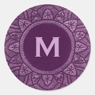 Paarse  Kant Custom Monogram Ronde Sticker
