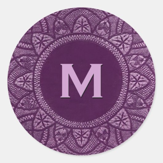 Paarse  Kant Custom Monogram Ronde Sticker (Voorkant)