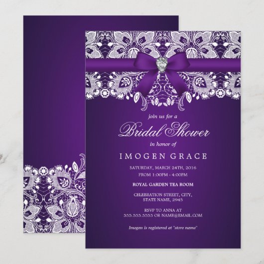  Paarse kant & Diamond Bow Vrijgezellenfeest Kaart (Voorkant / Achterkant)