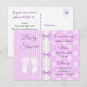 Paarse kant en boog meisje Baby shower uitnodiging (Voorkant / Achterkant)