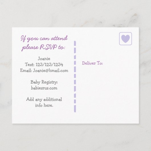 Paarse kant en boog meisje Baby shower uitnodiging (Achterkant)