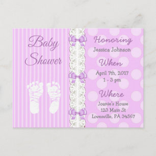 Paarse kant en boog meisje Baby shower uitnodiging Briefkaart