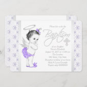 Paarse kant engel baby meisje doop kaart (Voorkant / Achterkant)