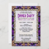 Paarse Kant Fractals Diner Cocktail Party Kaart (Achterkant)