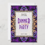 Paarse Kant Fractals Diner Cocktailparty Kaart (Voorkant)