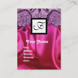 PAARSE KANT ROZE FUCHSIA ZIJDEDOEK, VIERKANTE MONO VISITEKAARTJE