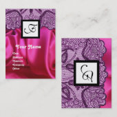 PAARSE KANT ROZE FUCHSIA ZIJDEDOEK, VIERKANTE MONO VISITEKAARTJE (Voorkant / Achterkant)