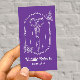 Paarse Kapsalon Cute Schaar & Vlinder Salon Visitekaartje