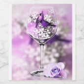 Paarse kardinale vogels in een kristalwijnglas wijn etiket (Enkel label)