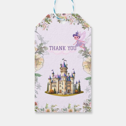 Paarse kasteel Fairytale thema dank u labels. Cadeaulabel (Achterkant)