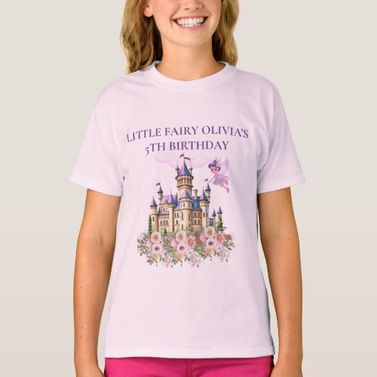 Paarse Kasteel Sprookje Verjaardag Thema Gast T-shirt (Voorkant)