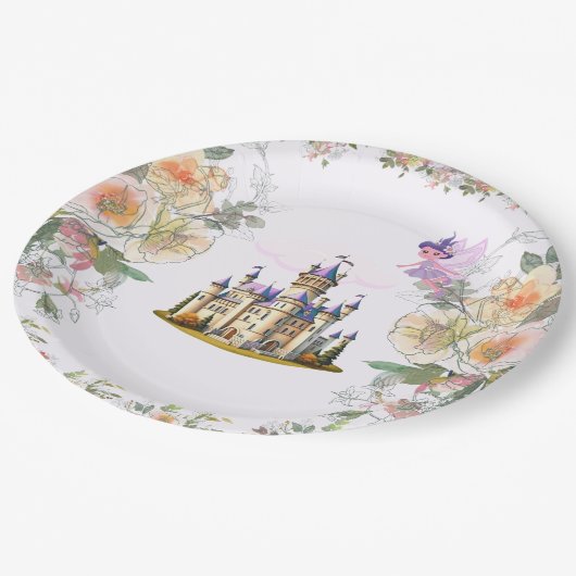 Paarse Kasteel Sprookje Verjaardagsthema met Sproo Papieren Bordje (Gekanteld)