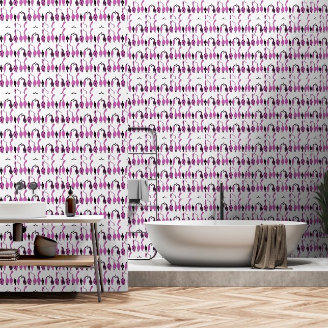 Paarse Kat Billen Patroon Behang (Badkamer)