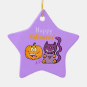 Paarse kat en pomkin Happy Halloween Star Ornament (Voorkant)