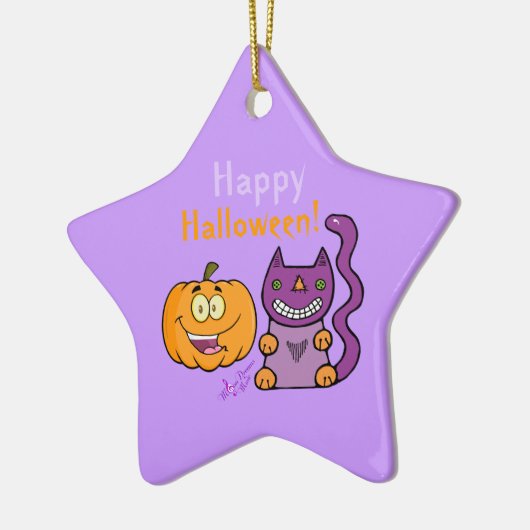 Paarse kat en pomkin Happy Halloween Star Ornament (Links)