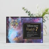 Paarse Kat Feest Uitnodiging (Staand voorkant)