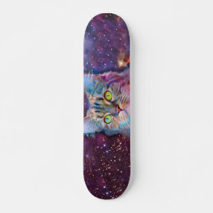 Paarse kat in de ruimte persoonlijk skateboard