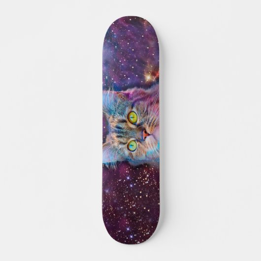 Paarse kat in de ruimte persoonlijk skateboard (Voorkant)