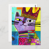 Paarse kat in een Crown Mixed Media Collage Briefkaart (Voorkant / Achterkant)