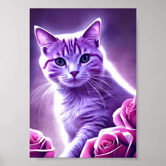 Paarse kat, Lavender genaamd, met rozen Poster (Voorkant)