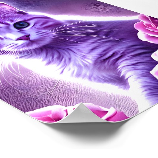 Paarse kat, Lavender genaamd, met rozen Poster (Hoek)