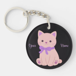 Paarse Kat met Strik Cute Kawaii Op Maat Gemaakt Z Sleutelhanger