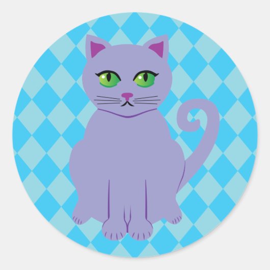 Paarse kat ronde sticker (Voorkant)