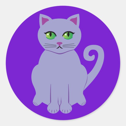 Paarse kat ronde sticker (Voorkant)
