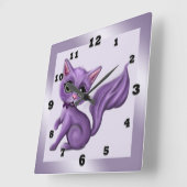 Paarse Kat Square Wall klok (Hoek)