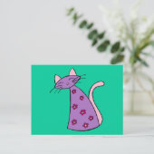 Paarse kat van Floral Briefkaart (Staand voorkant)