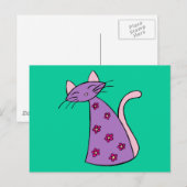 Paarse kat van Floral Briefkaart (Voorkant / Achterkant)